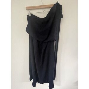 Amy Lynn Dress Womens One Shoulder Tie Blouson Midi Dress Navy Size Medium New